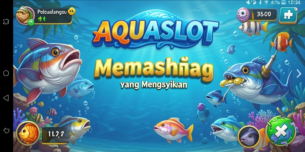 Tampilan gameplay AQUASLOT yang menarik saat memancing berbagai ikan.