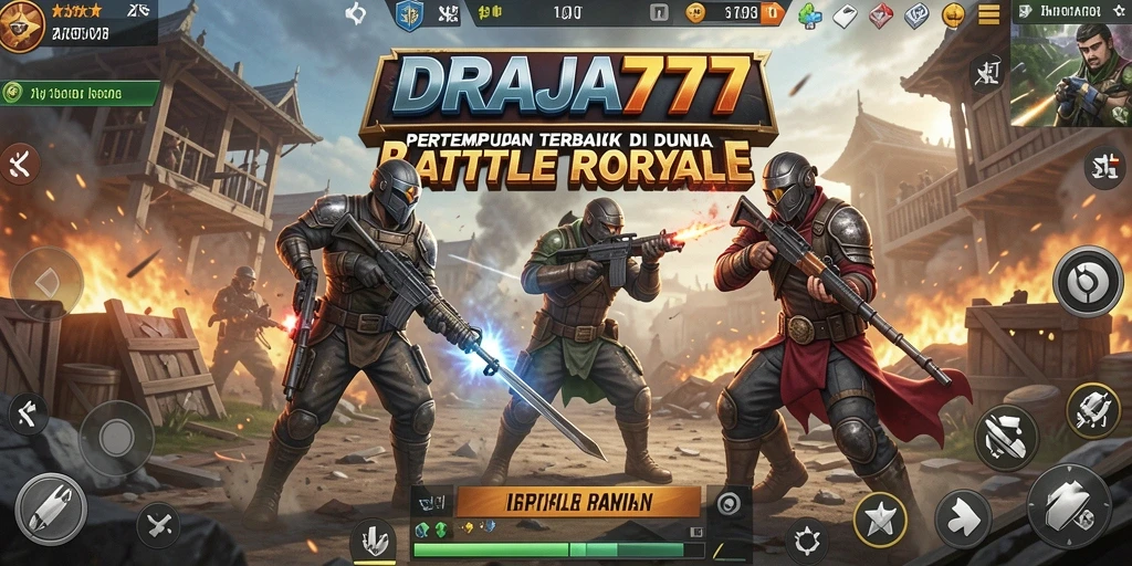 Screenshot utama DRAJA777 menampilkan intensitas pertempuran Battle Royale.