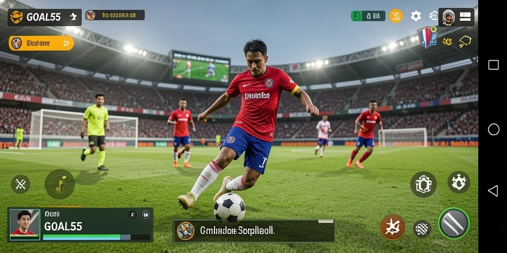 Screenshot gameplay GOAL55 yang menampilkan aksi seru di lapangan.