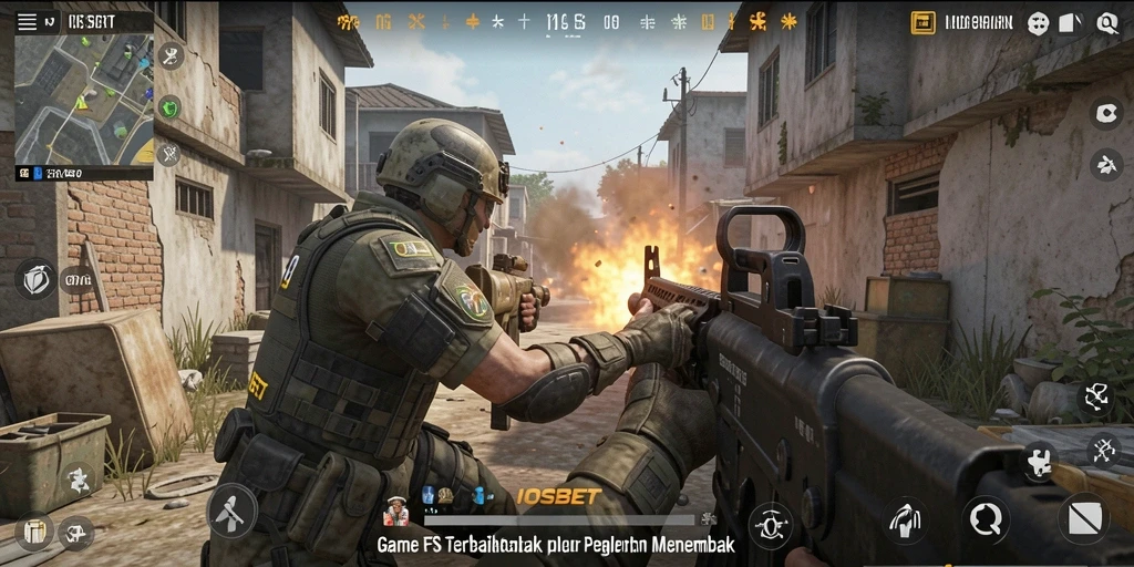 Tampilan gameplay menegangkan dari IOSBET dengan suasana perang yang realistis.