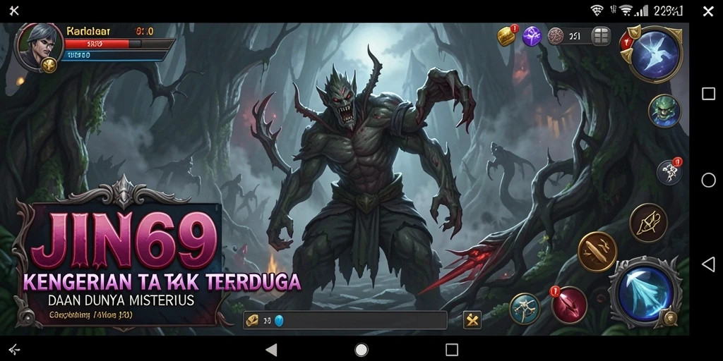 Screenshot utama dari gameplay menyeramkan JIN69, menampilkan suasana kegelapan.
