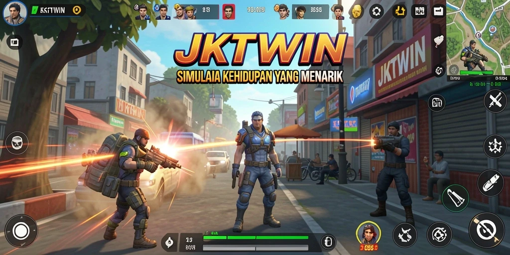Screenshot JKTWIN menampilkan interaksi karakter dalam simulasi kehidupan.