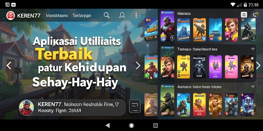 Tampilan aplikasi KEREN77 dengan fitur utilitas yang menarik.