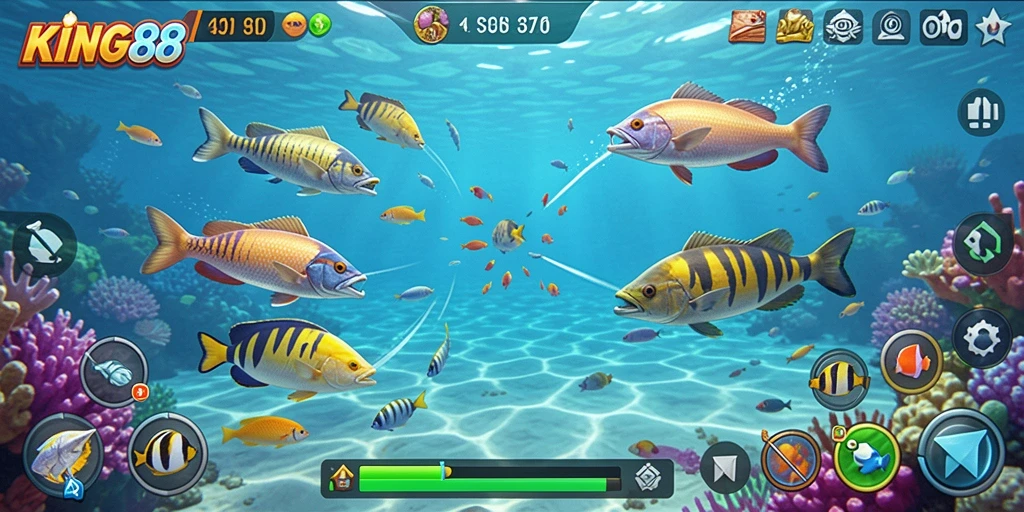 Screenshot KING88 menampilkan aksi seru menembak ikan.