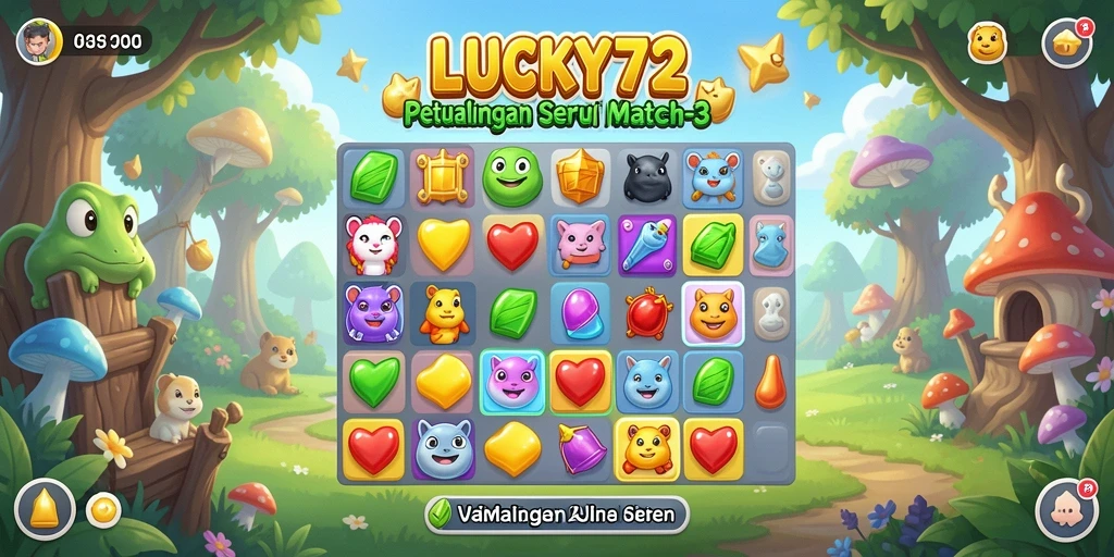 Tampilan gameplay seru dari LUCKY72 saat memecahkan puzzle Match-3.