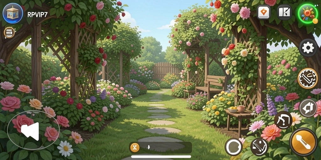 Tampilan gameplay RPVIP7 yang menawan saat bertani di kebun.