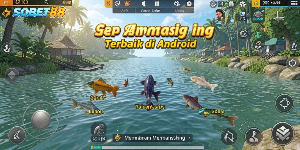 Tampilan menakjubkan gameplay memancing SOBET88 saat menangkap ikan.