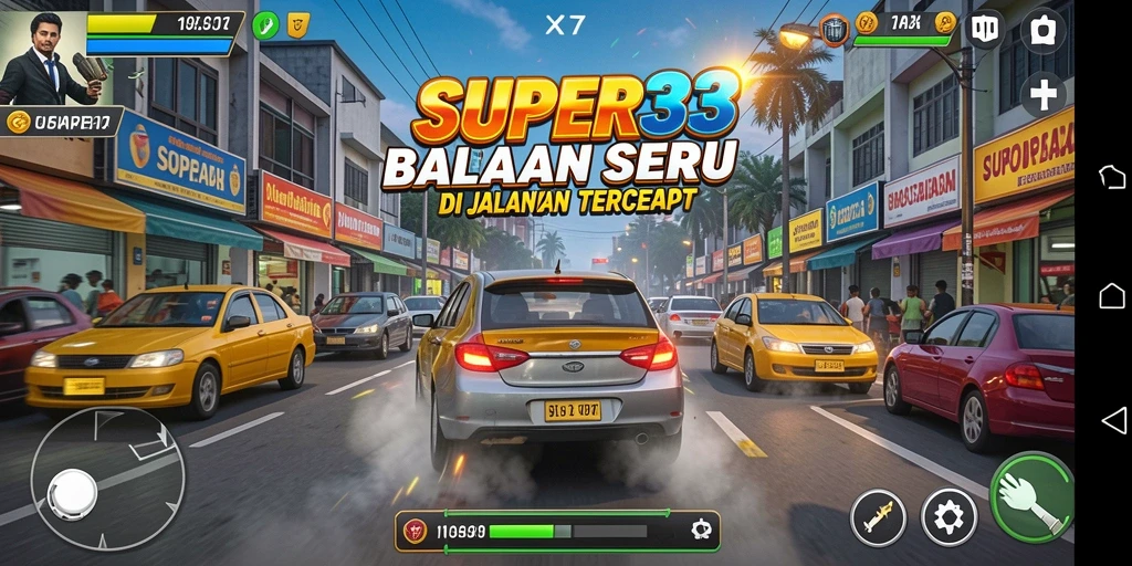 Gameplay balapan mendebarkan di SUPER33 yang penuh aksi.