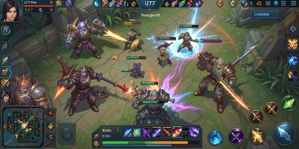 Screenshot UT77 menampilkan aksi seru dalam pertempuran MOBA.