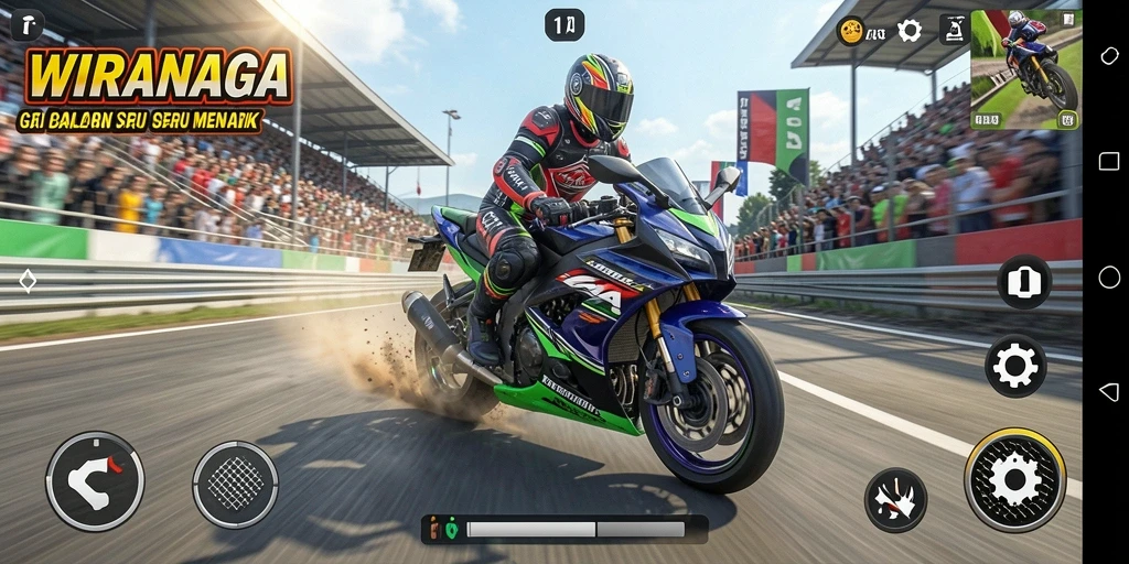 Gameplay WIRANAGA yang mendebarkan dengan balapan motor.
